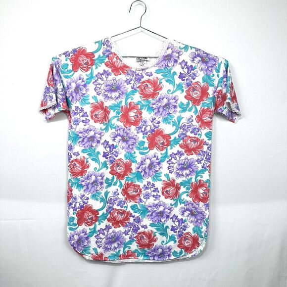 VTG Night Star Purple/Red Flower Short Night Gown Made in America Size Medium - Picture 1 of 7